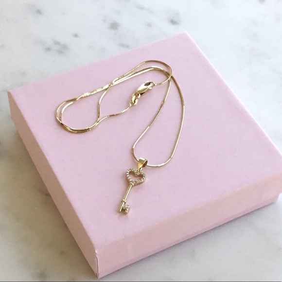 Gold Plating over Sterling Heart Key Cz Necklace - Picture 11 of 13